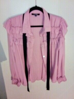 Blouse Ruffle Pink With Black Strap Around Neck Extra Large